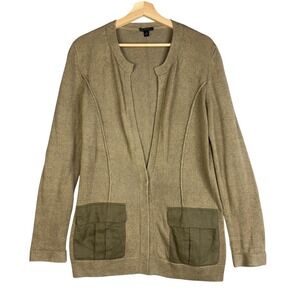 Lafayette 148 Women's Sweater Cardigan khaki Knit top V-Neck Linen Cotton Size L